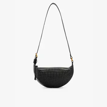 Кожаная сумка через плечо в форме полумесяца с заклепками Allsaints, черный