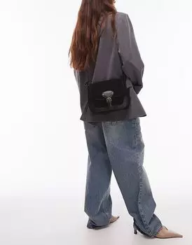 Кожаная сумка через плечо в стиле вестерн черного цвета Mango