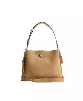 Кожаная сумка через плечо Willow с заклепками COACH, коричневый