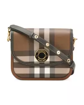 Кожаная сумка Elizabeth в классическую клетку среднего размера Made In Italy Burberry, темно-коричневый