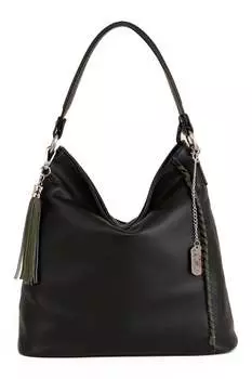 Кожаная сумка-хобо Anita с кисточками Anna Morellini, зеленый