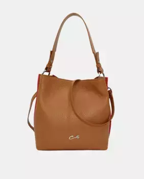 Кожаная сумка-хобо комбинированная Emotion с ремнем на плечо Cats, цвет Camel