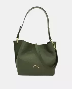 Кожаная сумка-хобо Montgo с магнитной застежкой и черным ремнем через плечо Cats, темно-зеленый