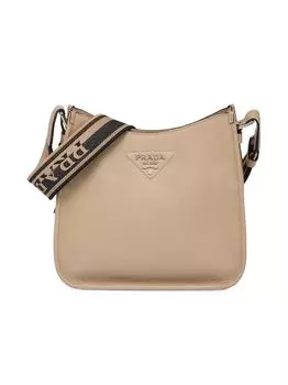 Кожаная сумка-хобо Prada, бежевый