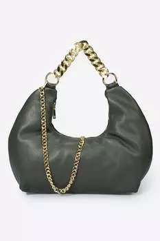 Кожаная сумка-хобо с ремешком-цепочкой Massimo Castelli, зеленый