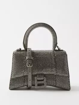 Кожаная сумка hourglass xs, украшенная кристаллами Balenciaga, серый