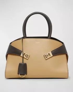 Кожаная сумка Hug с цветными блоками и верхней ручкой Ferragamo, цвет Camel