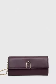 Кожаная сумка-клатч Furla, фиолетовый