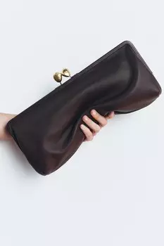 Кожаная сумка-клатч с металлической детали ZARA, коричневый