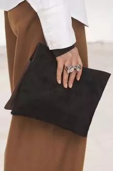 Кожаная сумка-клатч ZARA, коричневый