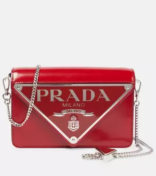 Кожаная сумка-кроссбоди с маленьким логотипом Prada, Scarlatto N