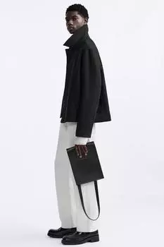 Кожаная сумка кроссбоди ZARA, черный