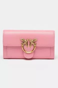 Кожаная сумка Love One с металлическим логотипом Pinko, розовый