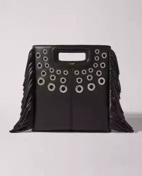 Кожаная сумка M с петельками Maje, черный