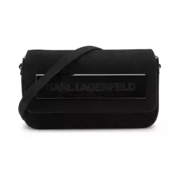 Кожаная сумка-мессенджер k/essential k sm с клапаном шб замшевая Karl Lagerfeld, черный