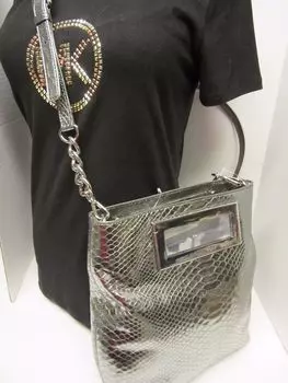 Кожаная сумка-мессенджер Michael Kors Berkley среднего размера с тиснением (никель)