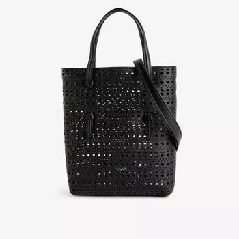 Кожаная сумка Mina с вырезами и верхней ручкой Alaia, цвет noir