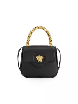 Кожаная сумка Mini La Medusa с цепочкой и ручкой сверху Versace, черный