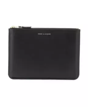 Кожаная сумка на молнии с золотым логотипом Comme Des Garons, черный