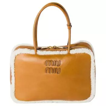 Кожаная сумка на одно плечо, обычная женская, коньячного и натурального бренди MIU MIU