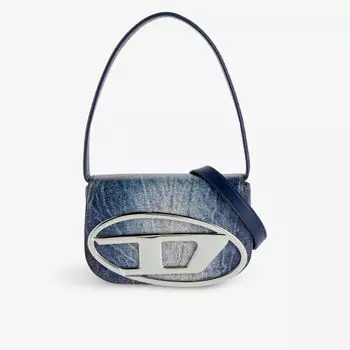 Кожаная сумка на плечо 1DR с металлическим логотипом Diesel, цвет denim