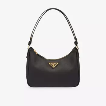 Кожаная сумка на плечо с фирменной бляшкой Prada, черный