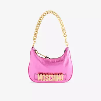 Кожаная сумка на плечо с логотипом и цепочкой на ремешке Moschino, фиолетовый