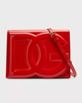 Кожаная сумка на плечо Vernice DG с логотипом и клапаном Dolce&Gabbana, цвет Rosso