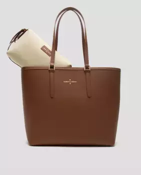 Кожаная сумка на плечо в стиле шоппер со съемной внутренней сумкой Roberto Verino, коричневый