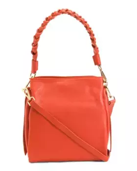 Кожаная сумка-портфель с плетеной ручкой Made In Italy Viola Castellani, коралловый