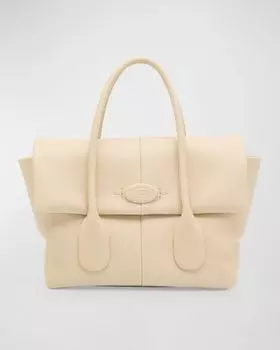 Кожаная сумка с клапаном и верхней ручкой Tod's, цвет Bianco Carrara