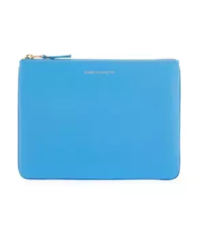 Кожаная сумка с ламинированным логотипом на молнии. Comme Des Garons, синий