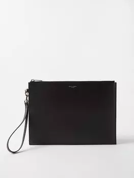 Кожаная сумка с логотипом Saint Laurent, черный