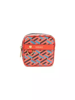 Кожаная сумка с логотипом Versace, цвет Orange Blue