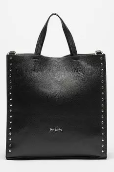 Кожаная сумка с металлическими заклепками Pierre Cardin, черный