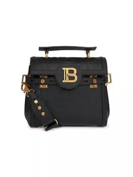 Кожаная сумка с ручкой сверху B-Buzz 23 и тиснением монограммы Balmain
