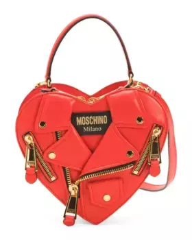 Кожаная сумка-сердце Made In Italy с золотой фурнитурой Moschino, красный