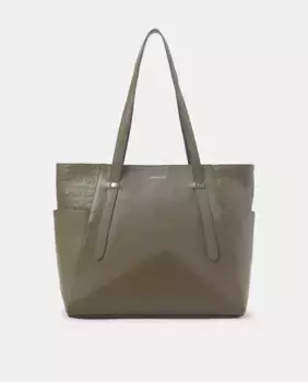 Кожаная сумка-шопер на молнии с логотипом Latouche, хаки