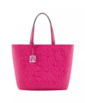 Кожаная сумка шоппер цвета фуксии Armani Exchange, розовый