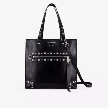 Кожаная сумка-шоппер Jill с фирменной бляшкой и заклепками The Kooples, черный