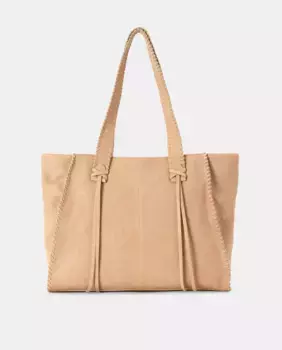 Кожаная сумка-шоппер с плетеными краями Tintoretto, бежевый