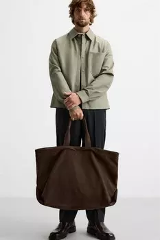 Кожаная сумка-шоппер ZARA, коричневый