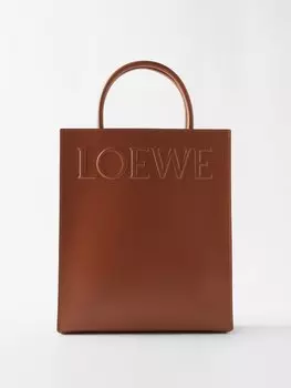 Кожаная сумка-тоут a4 с тисненым логотипом LOEWE, коричневый
