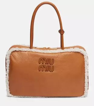 Кожаная сумка-тоут Beau Large Miu Miu, коричневый