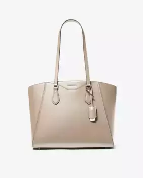 Кожаная сумка-тоут через плечо Taryn с серебряными деталями Michael Michael Kors, цвет Nude