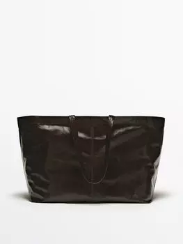 Кожаная сумка-тоут макси Massimo Dutti, коричневый