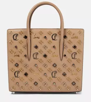 Кожаная сумка-тоут paloma среднего размера с украшением Christian Louboutin, бежевый