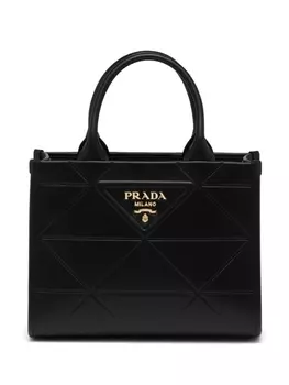 Кожаная сумка-тоут Prada mini Symbole, черный