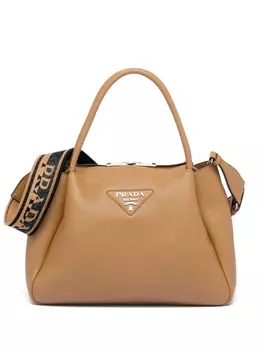 Кожаная сумка-тоут Prada с логотипом, коричневый