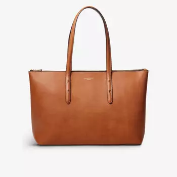 Кожаная сумка-тоут Regent с тисненым логотипом Aspinal Of London, цвет tan